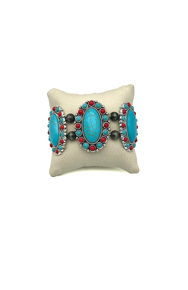 Turquoise & Red Ovals Bangle