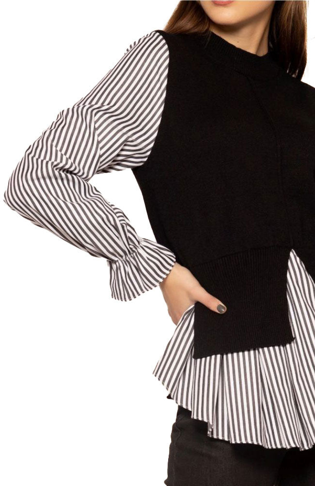 Shirt Sleeve Mixed Knit Top