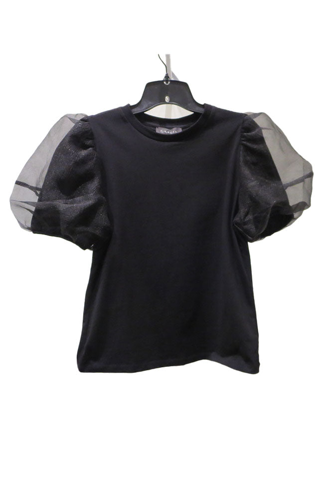 Mesh Fabric Puff Sleeve Top