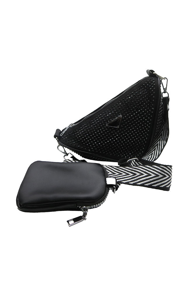 Half Moon Pouch Black Silver with Cell Pouch