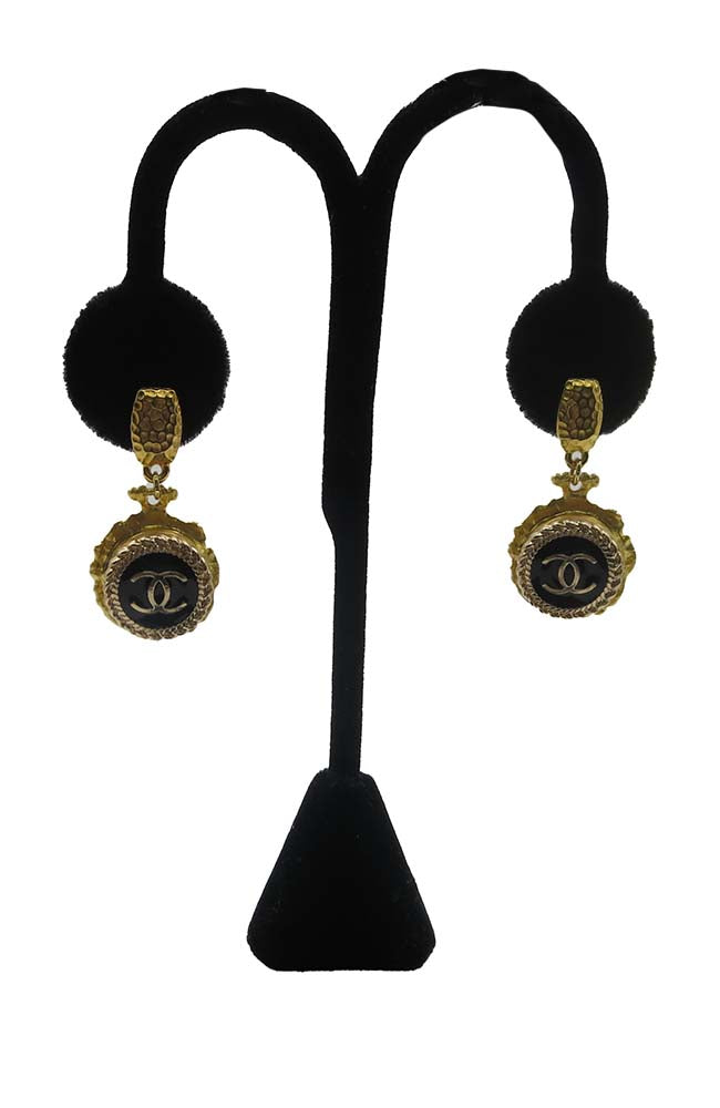 Gold Earring with Black Button