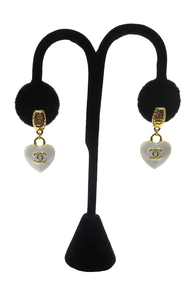 Gold Earring with White Heart Pendant