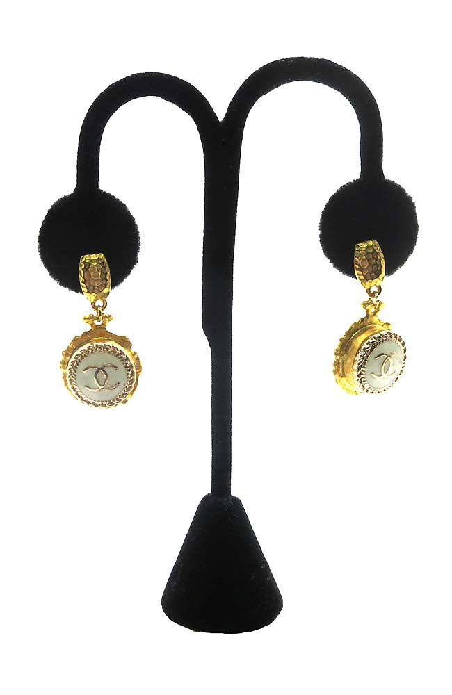 Gold Earring with White Button