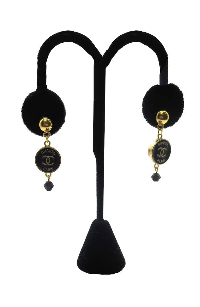 Gold Earring with Black Button Drops